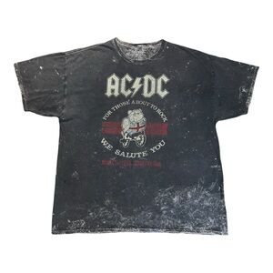 AC/DC Band T Shirt Black Mineral Wash Distressed Graphic Tee 2XL